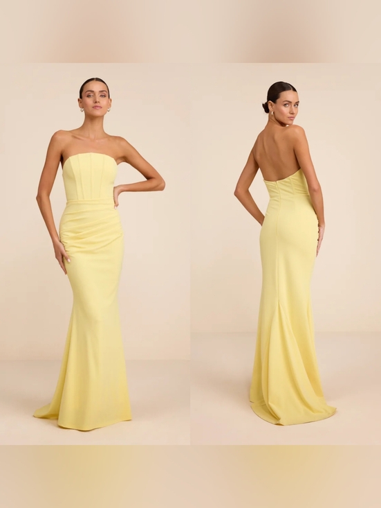 Lulus Dresses & Skirts - Lulus Laney Light Yellow Strapless Corset Maxi Dress S Wedding Party Prom Formal